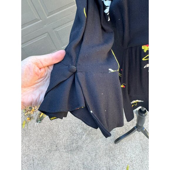 Free People Black Floral V-Neck Dress Bell Sleeves Boho Cottage Core Feminine - Picture 9 of 13